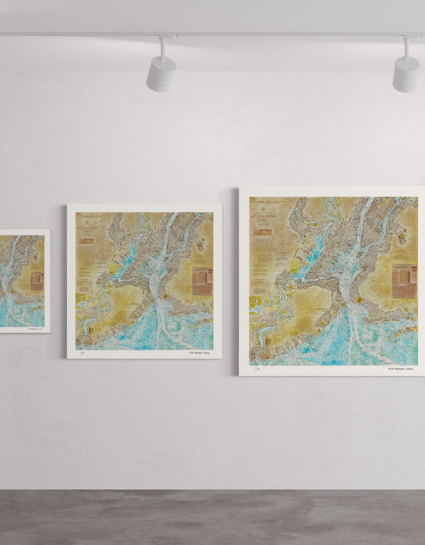 New York Harbor Nautical Chart is a Limited Edition Print by Seth B. Minkin, with intricate line work and rich colors, showcasing New York Harbor's detailed layout.