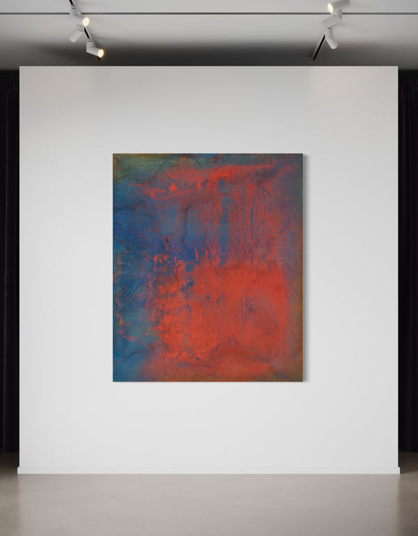 Vibrant painting with bold crimson, earthy warmth, and cobalt highlights, celebrating artistic expression and symphonic beauty.