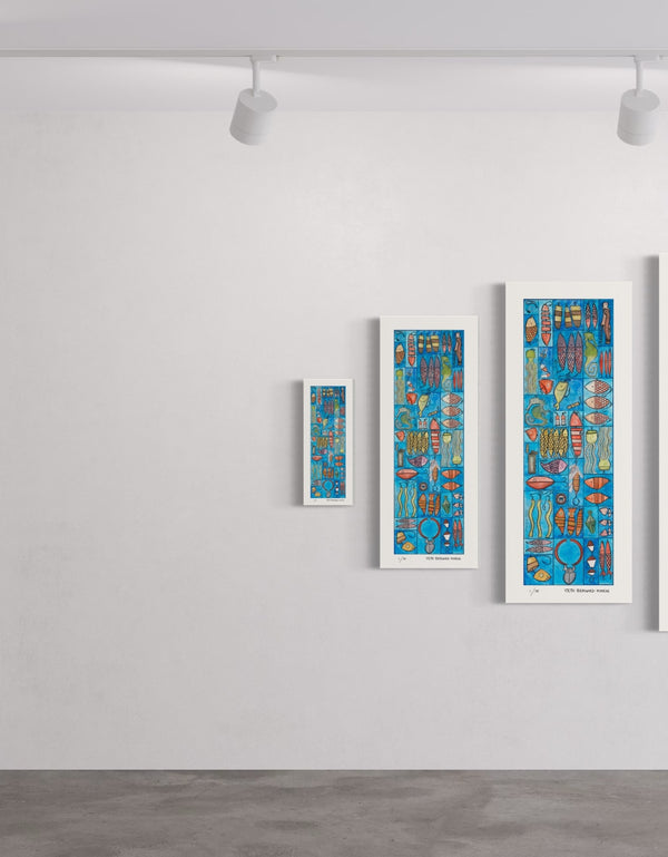 Tackle Box is a Limited Edition Print by Seth B. Minkin, with whimsical design and vibrant blues and greens, reflecting a playful nautical theme.