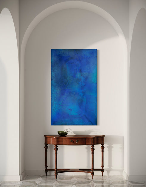 Versatile painting with golds, cobalt, and metallic pigments, celebrating water's beauty and its benefits to our overall well-being.