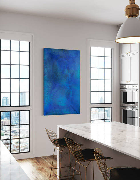 Versatile painting with golds, cobalt, and metallic pigments, celebrating water's beauty and its benefits to our overall well-being.